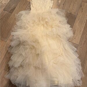 Tutu Du Monde Cream Ruffled Tiered Strapless Gown